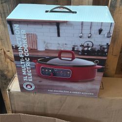 Chef's Counter 3L Electric Slow Cooker Red Non-Stick Easy Clean Cool Touch