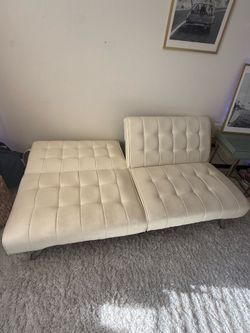Modern White Convertible Futon Couch / Sleeper Sofa