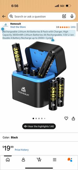 Rechargeable Lithium AA Batteries 8 Pack with Charger, High Capacity 3600mWh Lithium Batteries AA Rechargeable, 1.5V Li-ion Double A Battery Recharge 