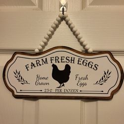 Farmhouse Fresh Eggs Chicken Sign With Wooden Eggs