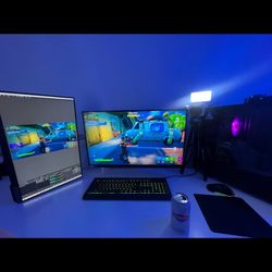 Gaming PC Plus Monitors And Dual Monitor Stand .  NZXT PRE BUILT GAMING PC And Monitors 