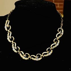 Vintage 1950’s/1960’s Goldtone Link Necklace with Aurora Borealis Stones