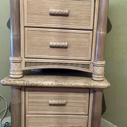 Bamboo Reed And Stone Top Nightstands