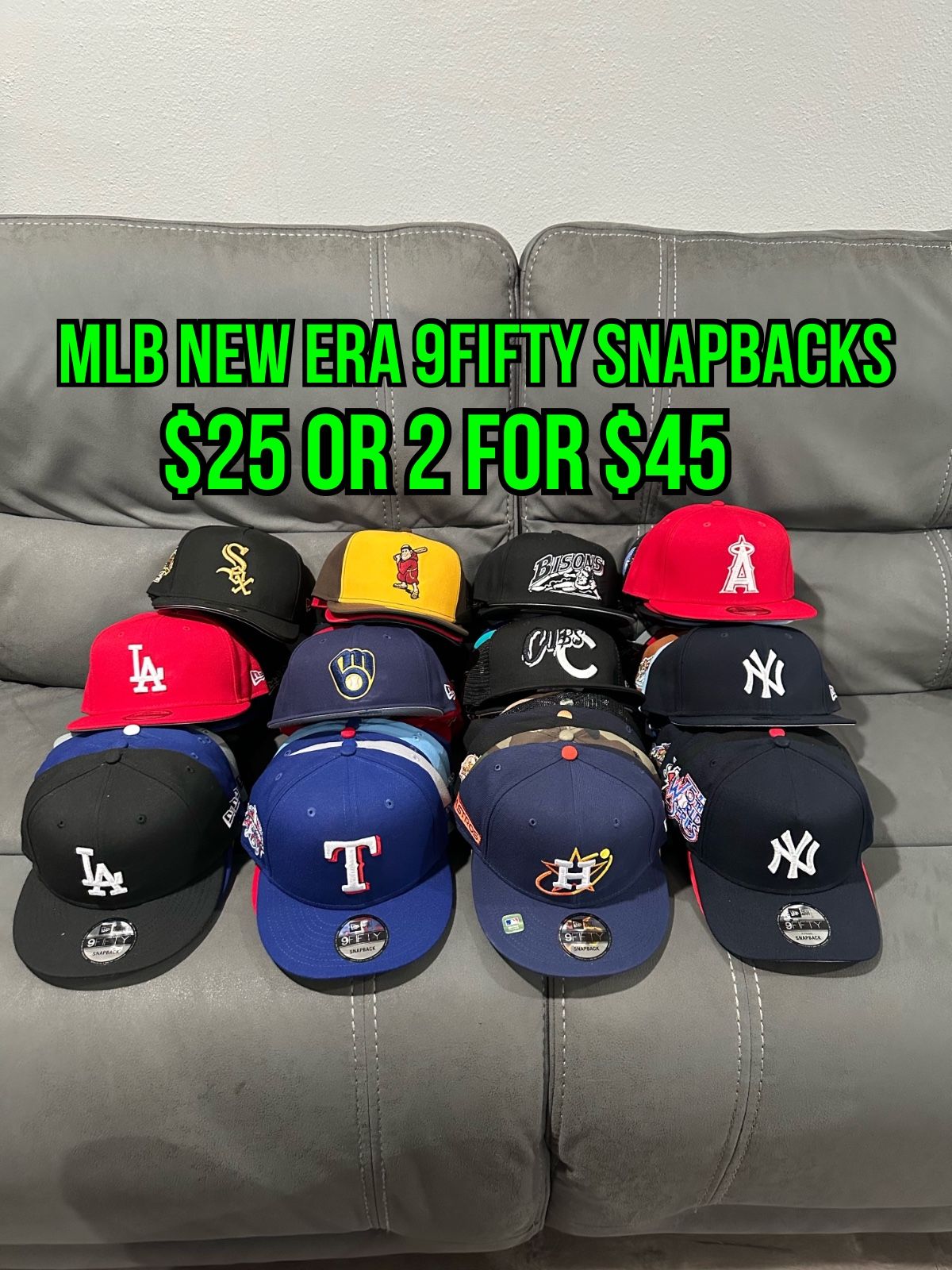 MLB New Era Astros, Braves, Giants , Padres , A’s , Brewers, Yankees Many More Teams 9fifty And 9fifty A Frame SnapBack Hats