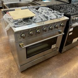 36 inch wide pro gas stove stainless steel