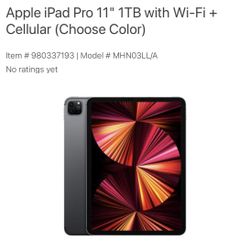 Apple IPad Pro 1TB  WiFi + Cell 3rd General 