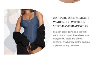 Popilush Women's Faux-Denim Square-Neck Shapewear Bodysuit with Tummy Control