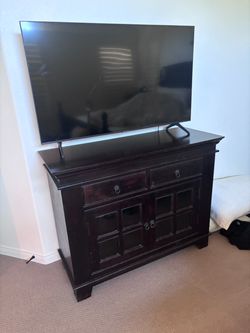 Dark Wood TV Stand/console table  with Glass Panel Doors