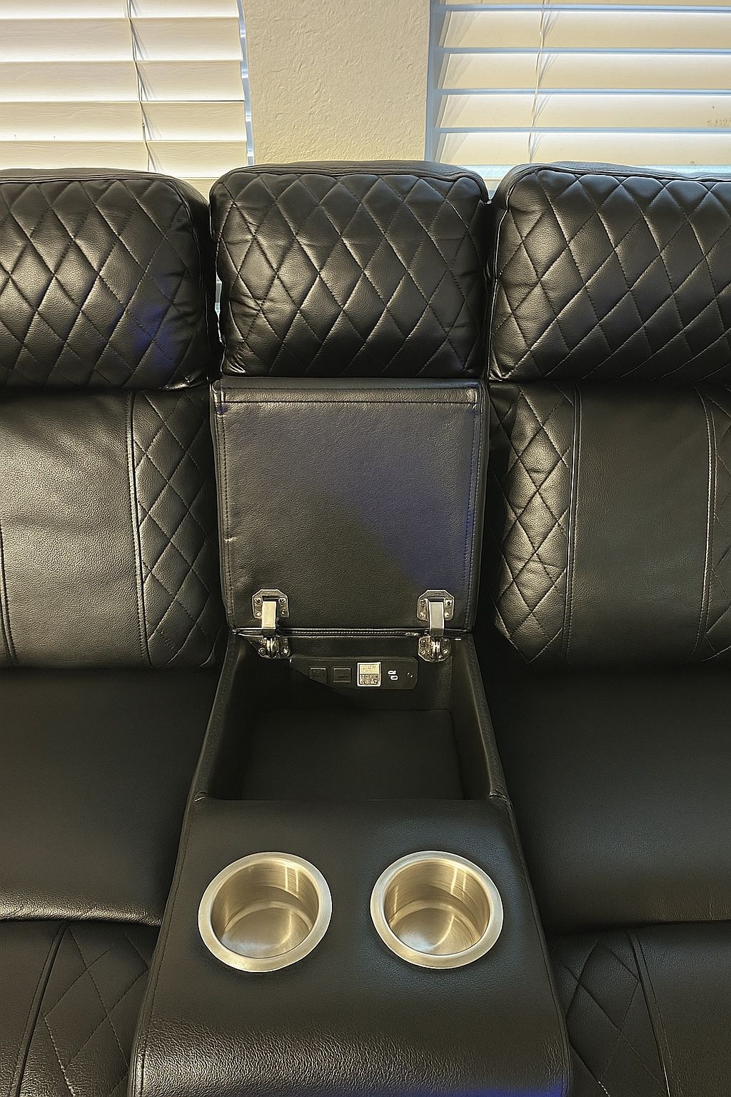 For Sale: Black Reclining Couch w/ Cup Holders, Lights & Outlets