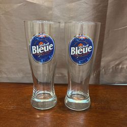 2 Collectible Tall Beer Glasses Labatt Bleue 