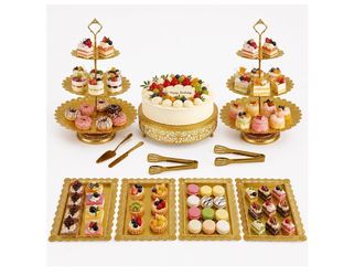 11 Pack desert table display set, Metal Gold Dessert Stands and Bases para Mesa de Postres, Elegant Gold Desert Stands and Base para Postres, Perfect