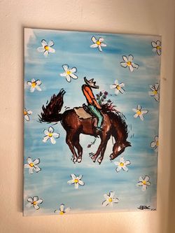Original Acrylic Painting Cowboy on Horse