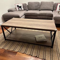 Industrial Rustic Wood Coffee Table with Metal Frame