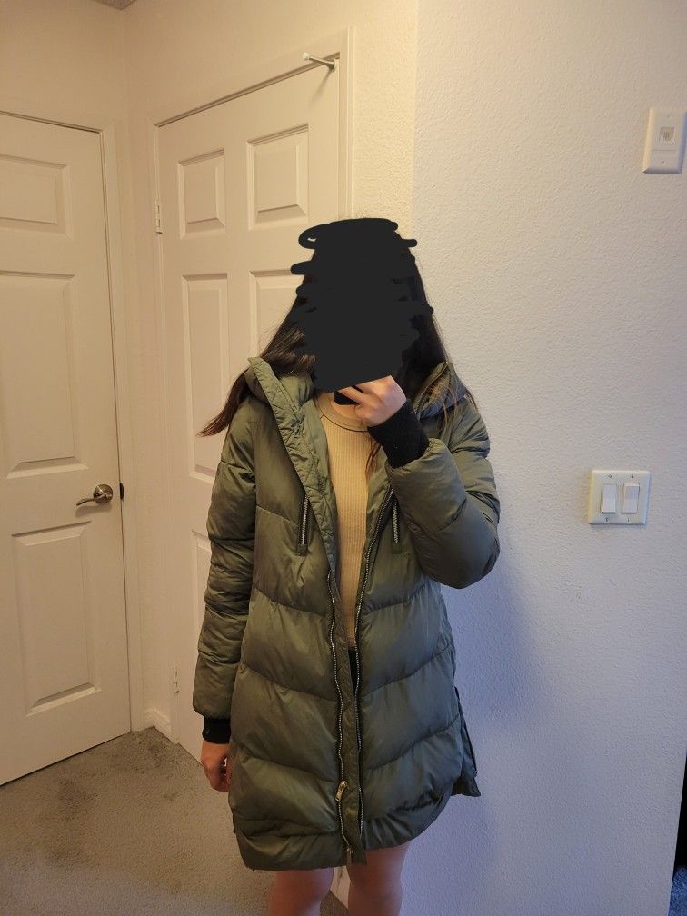 Superdry olive green down jacket parka women's size M