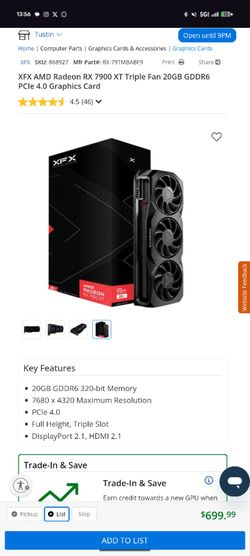 XFX 7900 XT TRIPLE FAN 20GB RADEON AMD GPU