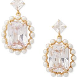 Kate Spade Cubic Zirconia & Imitation Pearl Oval Halo Drop Earrings/clear/nwt