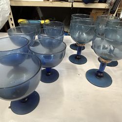 Vintage Set Of Cobalt Blue Goblets/2Sizes/12 Pieces/1950’s