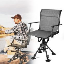 KEMIMOTO Hunting Blind Chair 360° Silent Swivel, Height Adjustable Black 320 Lbs Capacity, Quick Folding Stable Portable, Swivel Anti-Sink Feet, for D
