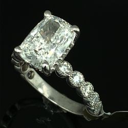 14 Kt Solid Gold And Diamond Cushion Cut  Lab Grown Diamond Engagement Ring