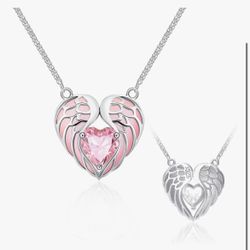 Brand: Ceaklev Heart Pendant Necklace for Women – White Gold Plated S925 Sterling Silver with Pink Zirconia, Adjustable Chain Necklace, Gift Packaging