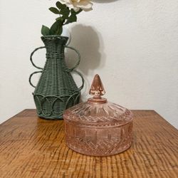 Vintage Pink Depression Glass Lidded Candy Dish