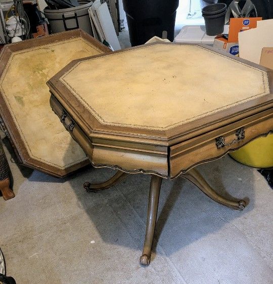 Antique Leather Top Octagonal Tables