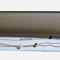 Giani Bernini 3 Piece Set Onyx & Freshwater Pearl Bead Chain Bracelets 18k Gold