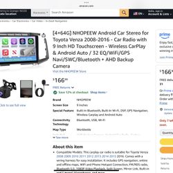 [4+64G] NHOPEEW Android Car Stereo for Toyota Venza 2008-2016 - Car Radio with 9 Inch HD Touchscreen - Wireless CarPlay & Andro