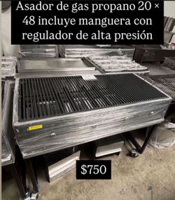Asador de gas propano 20 x 48 incluye manguera con regulador de alta presión