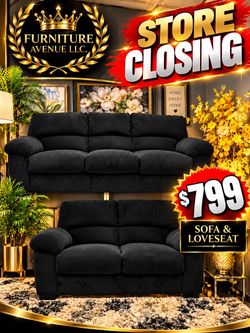 Black Corduroy Sofa and Loveseat Set