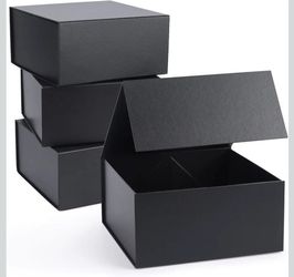 NEW! 4-Pack 8”x8”x4” Black Gift Boxes w/ Magnetic Closing Lids, Square Collapsible, Heavy Duty