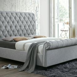 Kate Gray Upholstered King Sleigh Platform Bed

