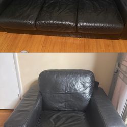 •	A black leather 3-seat sofa/black leather armchair