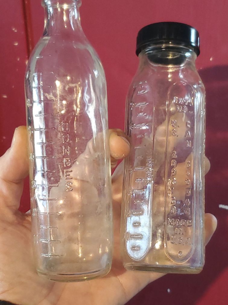 2 antique glass baby bottles (both for $11.50)