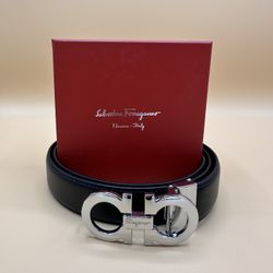 Ferragamo Belt Silver Buckle Black Leather With Box And Dust Bag. ✅ Sizes 32-34-36-38-40