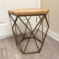 Hexagonal Side Table with Metal Frame