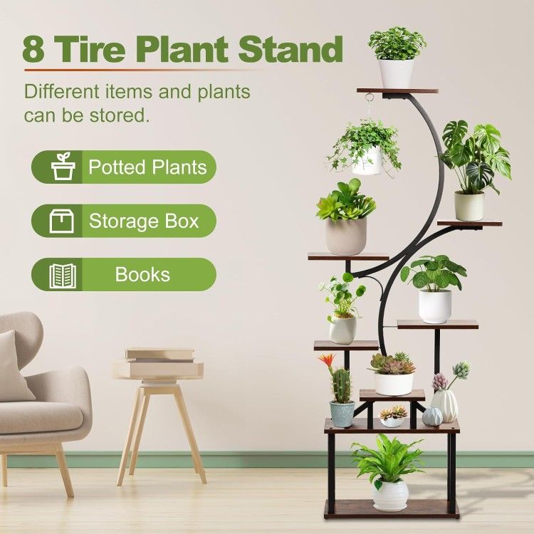 Plants Stand Indoor, Tall Plant Shelf for Multiple Plants, 8 Tier 62 Large Plant  Stands Rack Display Shelves Metal Plant Stand, S Shaped Flower Holde