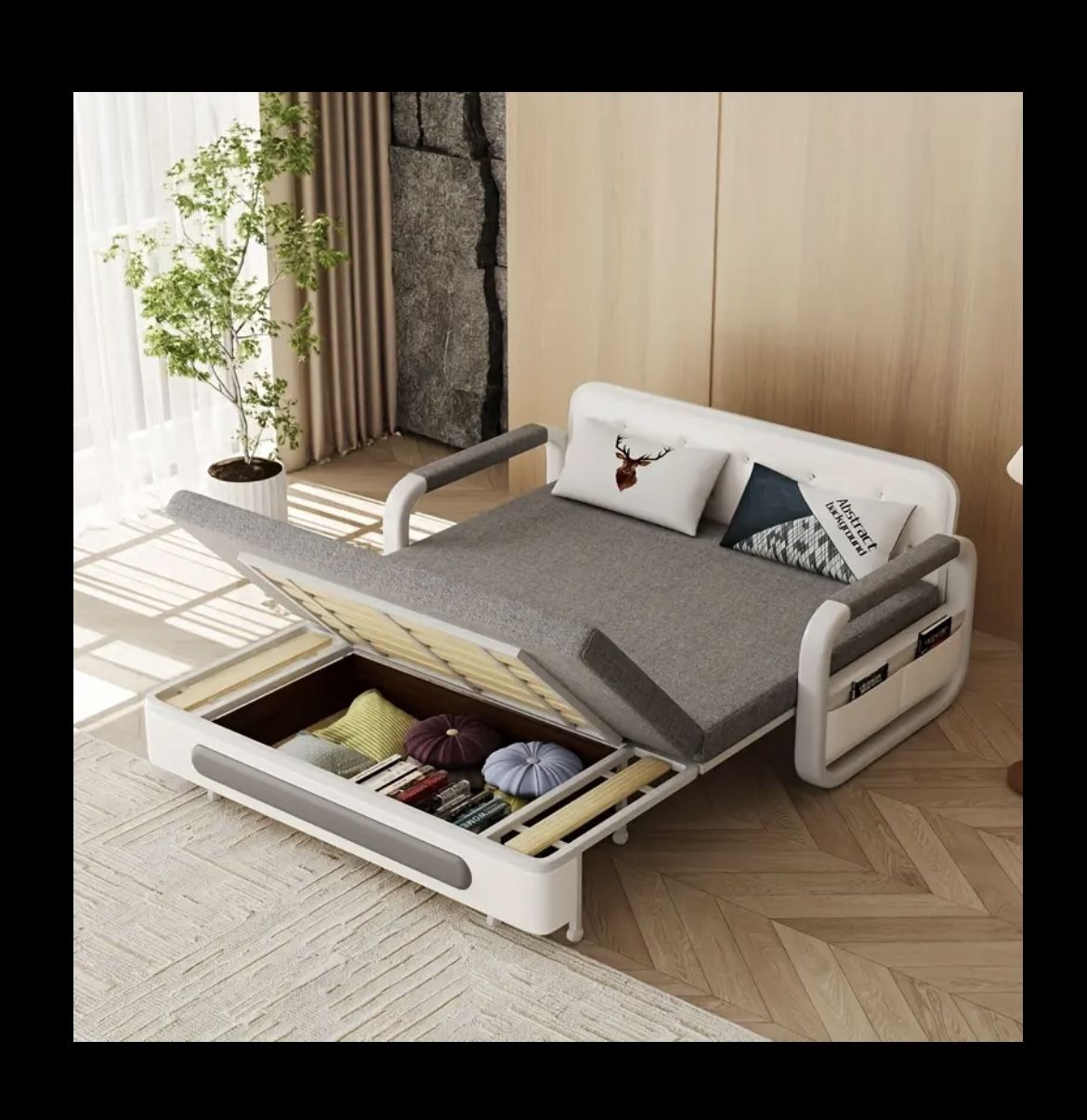 Sleeper Sofa, Sofa Bed- 2 in 1 Pull Out Couch Bed with Storage Chaise for Living Room, Sofa Sleeper with Pull Out Bed, Grey Linen Couch