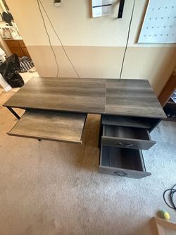 Modern Gray Wood Office Desk with Drawers