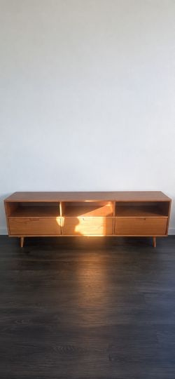 Mercury Row Sadie 58” Solid Wood TV Console — Mid-Century, Caramel