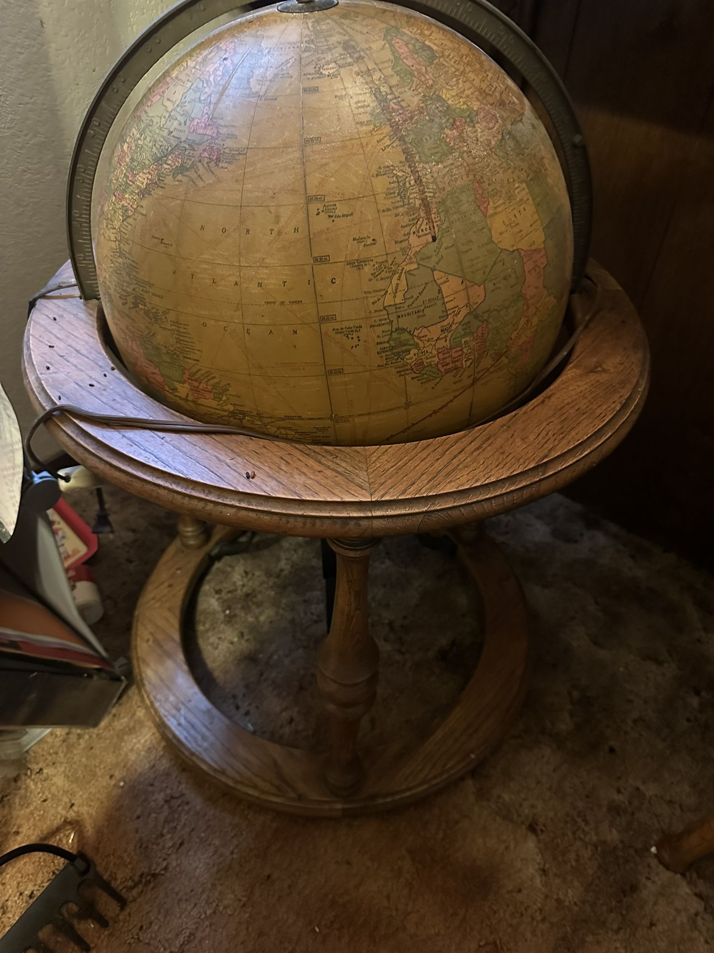Vintage Replogle Heirloom 16” Lighted Floor Globe Neoclassical Wood Stand