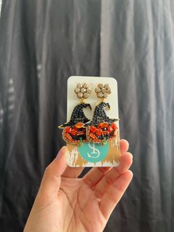 Beaded Halloween Pumpkin Witch Earrings