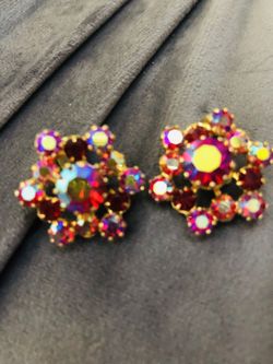 Red crystal clip on earrings