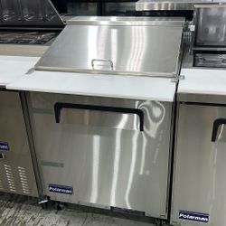 Polarman PLM-S29KS 28 15/16" Stainless Steel Mega Top Sandwich Prep Table with One Solid Full Door, (12) 1/6 Size Pans