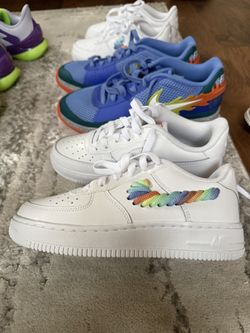 Nike Air Force 1 Low White Rainbow Lace Swoosh (GS)