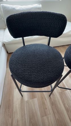 Set of 3 Black Bouclé Counter Height Bar Stools