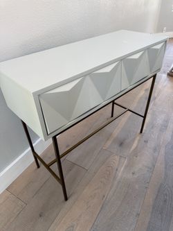 Modern White Geometric Console Table/Entryway Cabinet