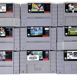 9 SNES Nintendo Sports Game Cartridge Lot - Football, Basketball, Golf, Hockey