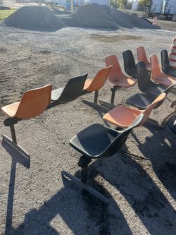 Vintage Mid Century Modern Krueger Tandem Orange Fiberglass Shell Chair Bench 1960s