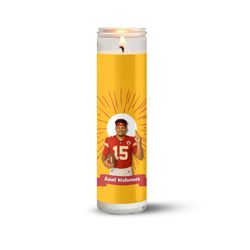 Patrick Mahomes Candle - Kansas City Chiefs Fan Decor - 8 inch Unscented Prayer Candle